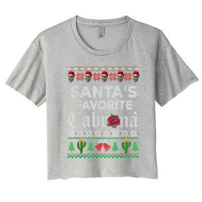 SantaS Favorite Cabrona Ugly Xmas Sweater Funny Santa Skull Gift Women's Crop Top Tee