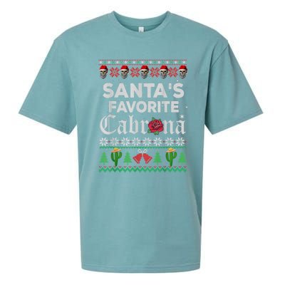 SantaS Favorite Cabrona Ugly Xmas Sweater Funny Santa Skull Gift Sueded Cloud Jersey T-Shirt