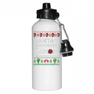 SantaS Favorite Cabrona Ugly Xmas Sweater Funny Santa Skull Gift Aluminum Water Bottle