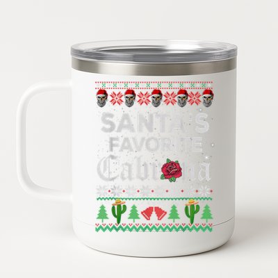 SantaS Favorite Cabrona Ugly Xmas Sweater Funny Santa Skull Gift 12 oz Stainless Steel Tumbler Cup