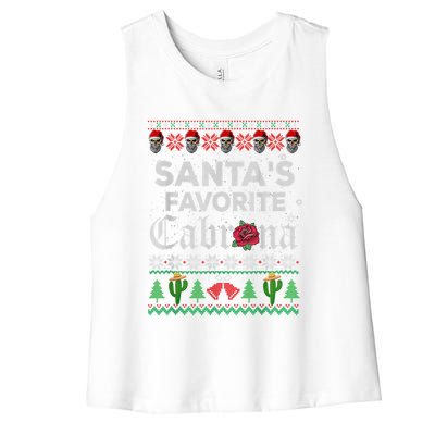 SantaS Favorite Cabrona Ugly Xmas Sweater Funny Santa Skull Gift Women's Racerback Cropped Tank