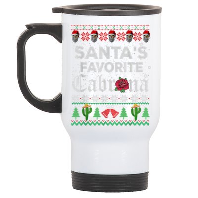 SantaS Favorite Cabrona Ugly Xmas Sweater Funny Santa Skull Gift Stainless Steel Travel Mug