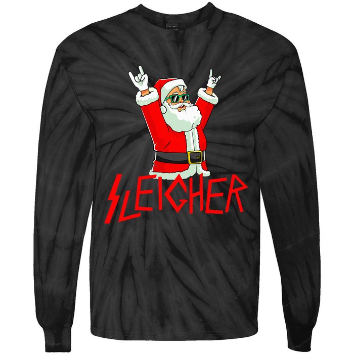 Sleigher Funny Christmas Heavy Metal Music Tie-Dye Long Sleeve Shirt