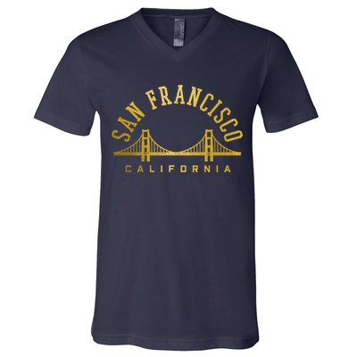 San Francisco California Golden Gate Bridge Vintage V-Neck T-Shirt