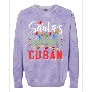 Santa's Favorite Cuban Xmas Light Santa Hat Christmas Gift Colorblast Crewneck Sweatshirt