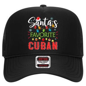 Santa's Favorite Cuban Xmas Light Santa Hat Christmas Gift High Crown Mesh Back Trucker Hat