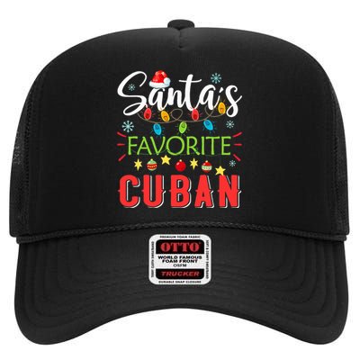 Santa's Favorite Cuban Xmas Light Santa Hat Christmas Gift High Crown Mesh Back Trucker Hat