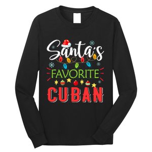 Santa's Favorite Cuban Xmas Light Santa Hat Christmas Gift Long Sleeve Shirt