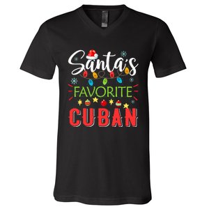 Santa's Favorite Cuban Xmas Light Santa Hat Christmas Gift V-Neck T-Shirt