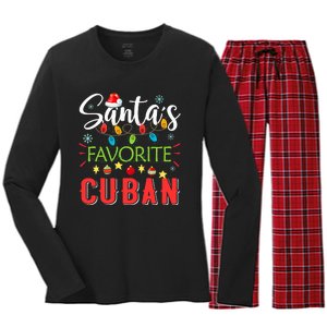 Santa's Favorite Cuban Xmas Light Santa Hat Christmas Gift Women's Long Sleeve Flannel Pajama Set 