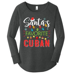 Santa's Favorite Cuban Xmas Light Santa Hat Christmas Gift Women's Perfect Tri Tunic Long Sleeve Shirt