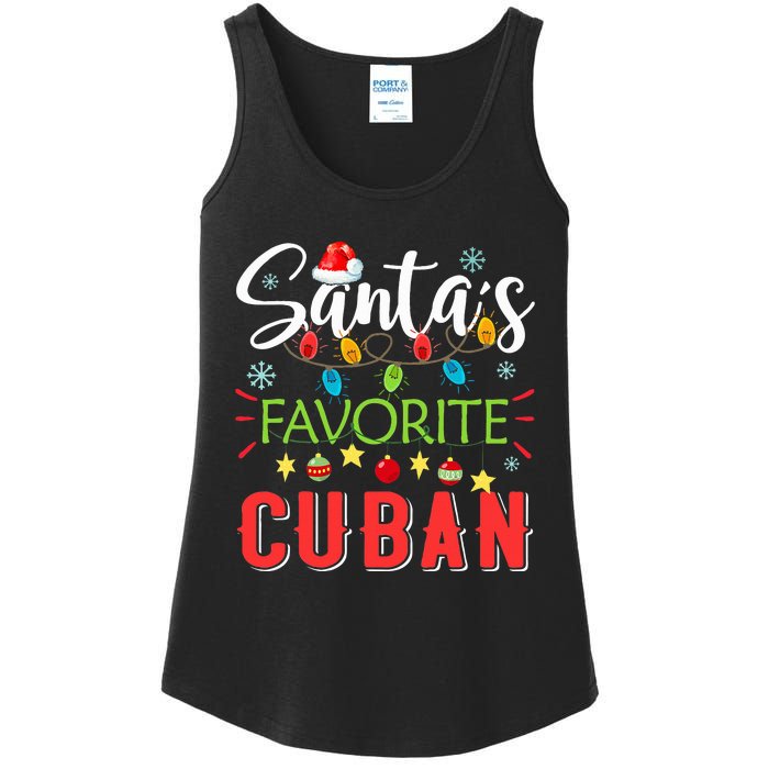 Santa's Favorite Cuban Xmas Light Santa Hat Christmas Gift Ladies Essential Tank