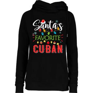 Santa's Favorite Cuban Xmas Light Santa Hat Christmas Gift Womens Funnel Neck Pullover Hood