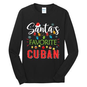 Santa's Favorite Cuban Xmas Light Santa Hat Christmas Gift Tall Long Sleeve T-Shirt