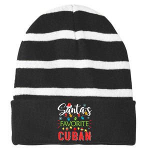 Santa's Favorite Cuban Xmas Light Santa Hat Christmas Gift Striped Beanie with Solid Band