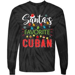 Santa's Favorite Cuban Xmas Light Santa Hat Christmas Gift Tie-Dye Long Sleeve Shirt