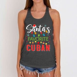 Santa's Favorite Cuban Xmas Light Santa Hat Christmas Gift Women's Knotted Racerback Tank