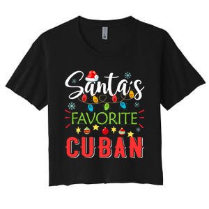 Santa's Favorite Cuban Xmas Light Santa Hat Christmas Gift Women's Crop Top Tee