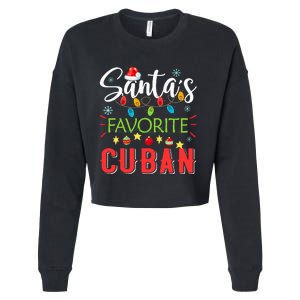 Santa's Favorite Cuban Xmas Light Santa Hat Christmas Gift Cropped Pullover Crew