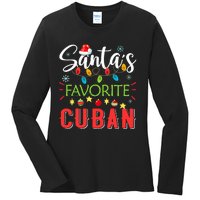 Santa's Favorite Cuban Xmas Light Santa Hat Christmas Gift Ladies Long Sleeve Shirt