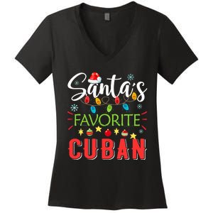 Santa's Favorite Cuban Xmas Light Santa Hat Christmas Gift Women's V-Neck T-Shirt