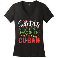 Santa's Favorite Cuban Xmas Light Santa Hat Christmas Gift Women's V-Neck T-Shirt