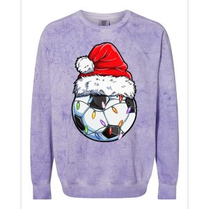 Soccer Football Christmas Santa Hat Hilarious Xmas Gift Colorblast Crewneck Sweatshirt