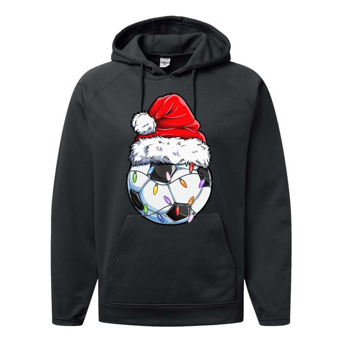 Soccer Football Christmas Santa Hat Hilarious Xmas Gift Performance Fleece Hoodie