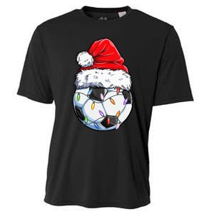 Soccer Football Christmas Santa Hat Hilarious Xmas Gift Cooling Performance Crew T-Shirt