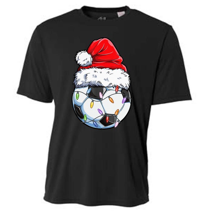 Soccer Football Christmas Santa Hat Hilarious Xmas Gift Cooling Performance Crew T-Shirt