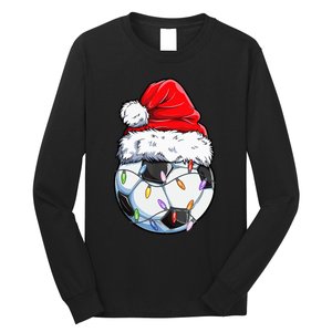 Soccer Football Christmas Santa Hat Hilarious Xmas Gift Long Sleeve Shirt