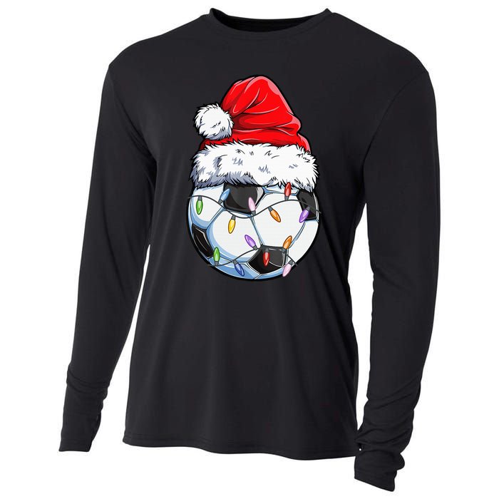 Soccer Football Christmas Santa Hat Hilarious Xmas Gift Cooling Performance Long Sleeve Crew