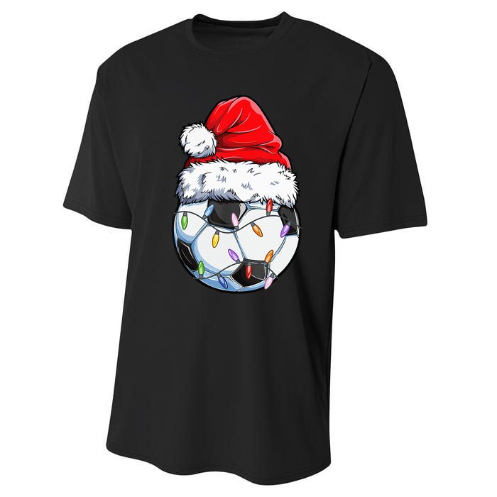 Soccer Football Christmas Santa Hat Hilarious Xmas Gift Performance Sprint T-Shirt