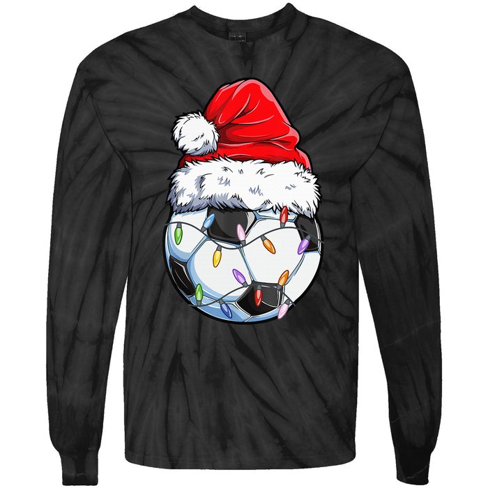 Soccer Football Christmas Santa Hat Hilarious Xmas Gift Tie-Dye Long Sleeve Shirt