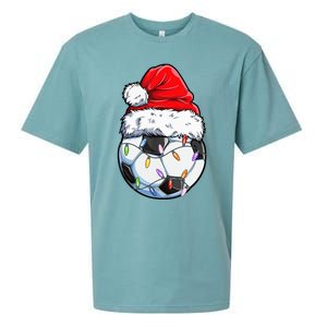 Soccer Football Christmas Santa Hat Hilarious Xmas Gift Sueded Cloud Jersey T-Shirt