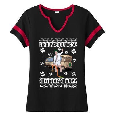 Shitters Full Christmas Ugly Christmas Vacation Ladies Halftime Notch Neck Tee