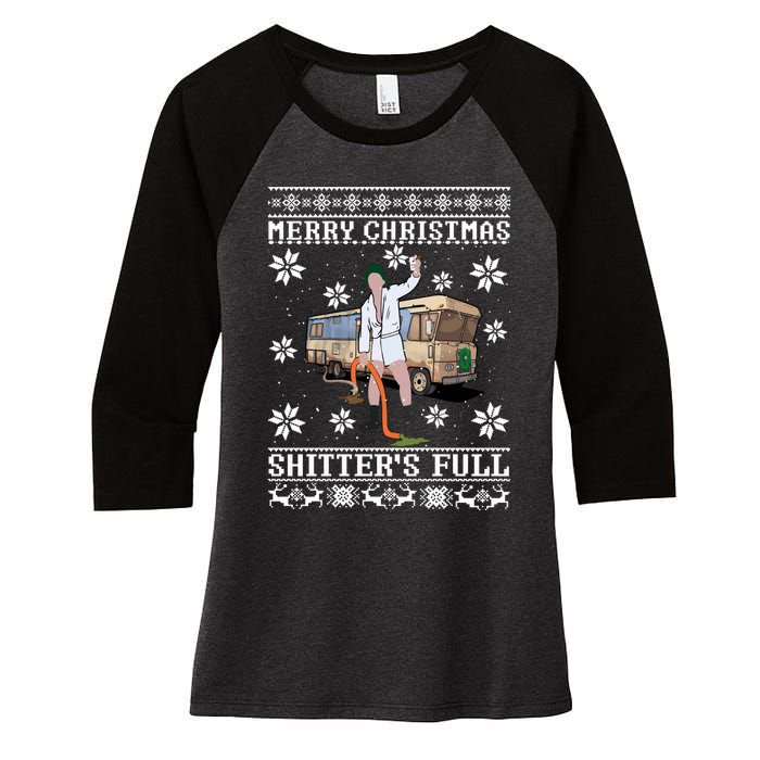 Shitters Full Christmas Ugly Christmas Vacation Women's Tri-Blend 3/4-Sleeve Raglan Shirt