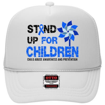 Standup For Children Child Abuse Prevention Awareness Month Gift High Crown Mesh Back Trucker Hat