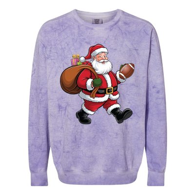 Santa Football Christmas Santa Claus Football Player Xmas Funny Gift Colorblast Crewneck Sweatshirt