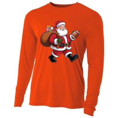 Santa Football Christmas Santa Claus Football Player Xmas Funny Gift Cooling Performance Long Sleeve Crew