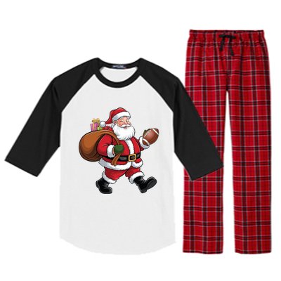 Santa Football Christmas Santa Claus Football Player Xmas Funny Gift Raglan Sleeve Pajama Set