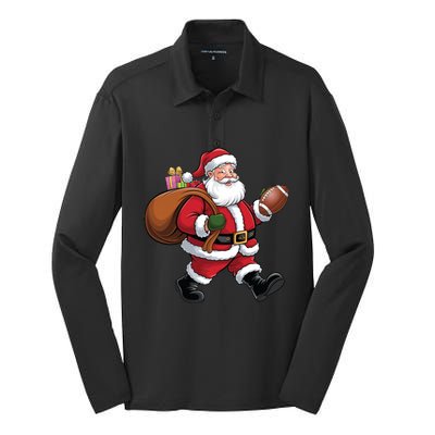 Santa Football Christmas Santa Claus Football Player Xmas Funny Gift Silk Touch Performance Long Sleeve Polo