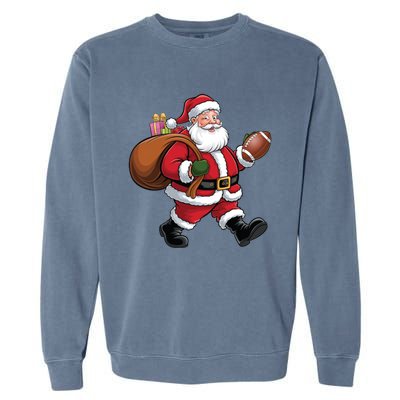 Santa Football Christmas Santa Claus Football Player Xmas Funny Gift Garment-Dyed Sweatshirt