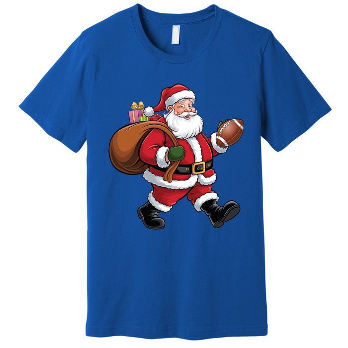 Santa Football Christmas Santa Claus Football Player Xmas Funny Gift Premium T-Shirt