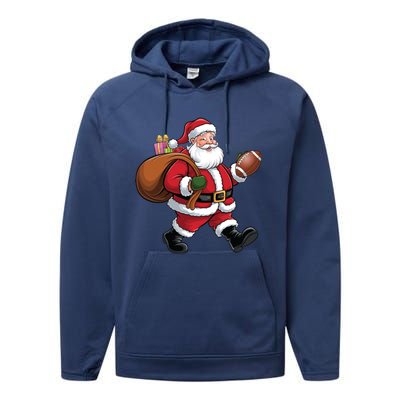 Santa Football Christmas Santa Claus Football Player Xmas Funny Gift Performance Fleece Hoodie