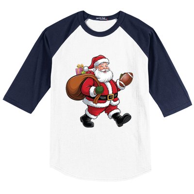 Santa Football Christmas Santa Claus Football Player Xmas Funny Gift Baseball Sleeve Shirt