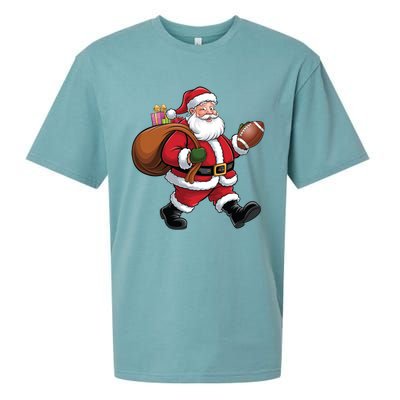 Santa Football Christmas Santa Claus Football Player Xmas Funny Gift Sueded Cloud Jersey T-Shirt