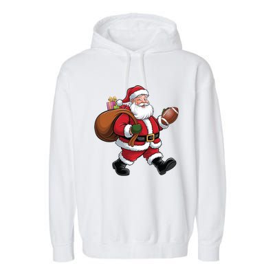 Santa Football Christmas Santa Claus Football Player Xmas Funny Gift Garment-Dyed Fleece Hoodie