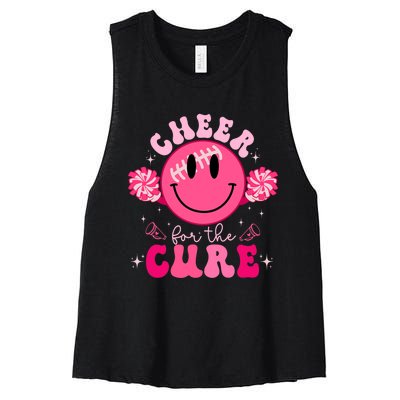 Smile Face Cheer For A Cure Cheerleading Breast Cancer Mom Women's Racerback Cropped Tank