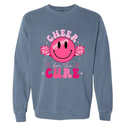 Smile Face Cheer For A Cure Cheerleading Breast Cancer Mom Garment-Dyed Sweatshirt